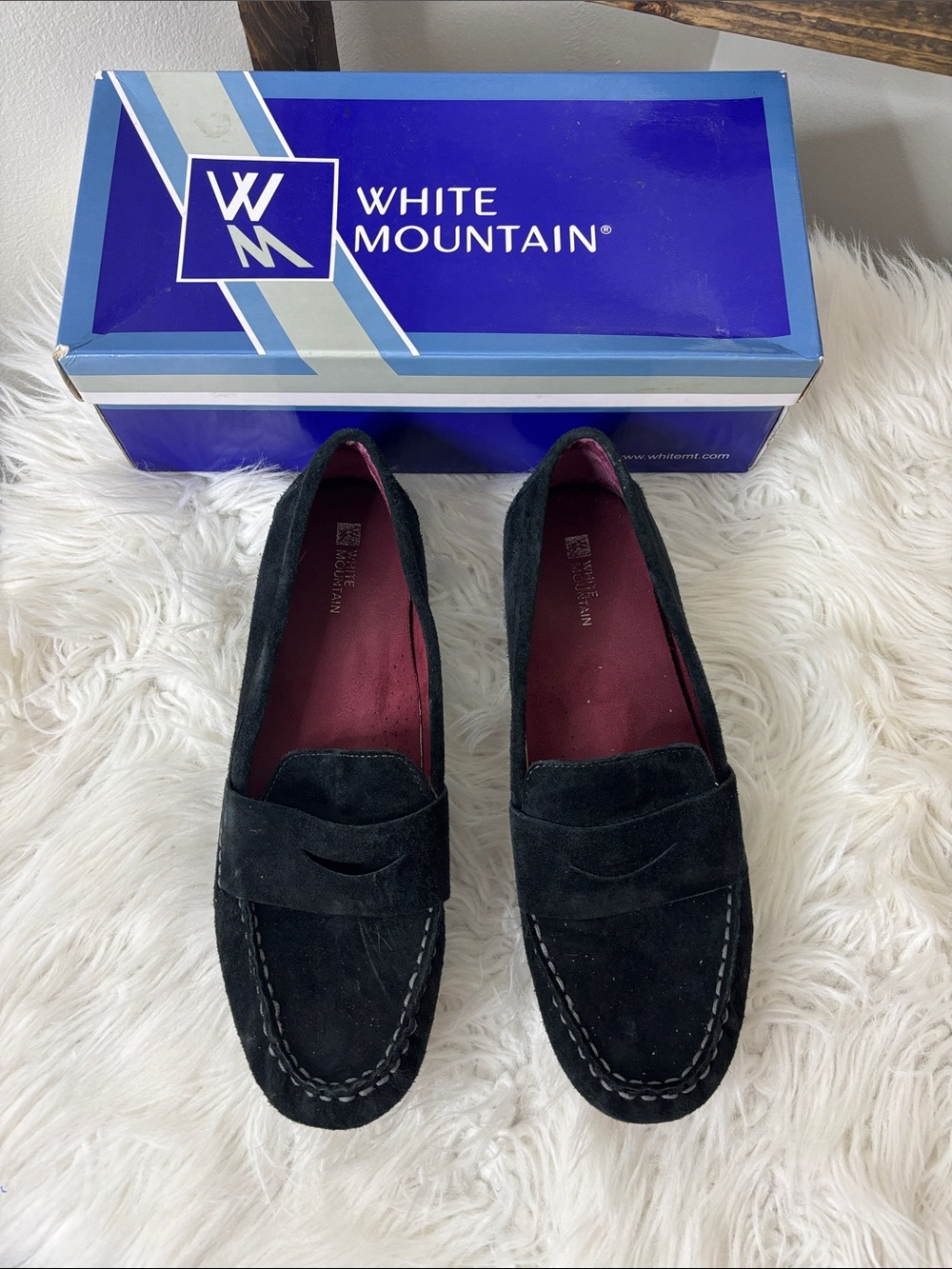 White Mountain Black Suede Penny Loafers